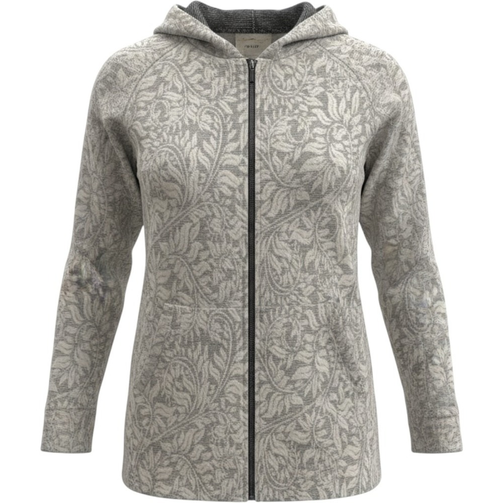 Soft Surroundings Womens Gray White Jacquard Print Full Zip Hooded Jacket M